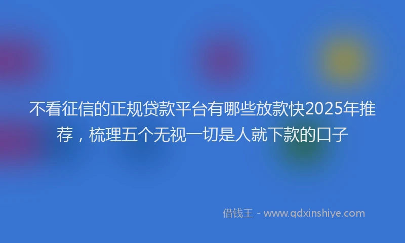不看征信的正规贷款平台有哪些放款快2025年推荐，梳理五个无视一切是人就下款的口子