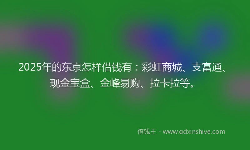 2025年的东京怎样借钱有：彩虹商城、支富通、现金宝盒、金峰易购、拉卡拉等。