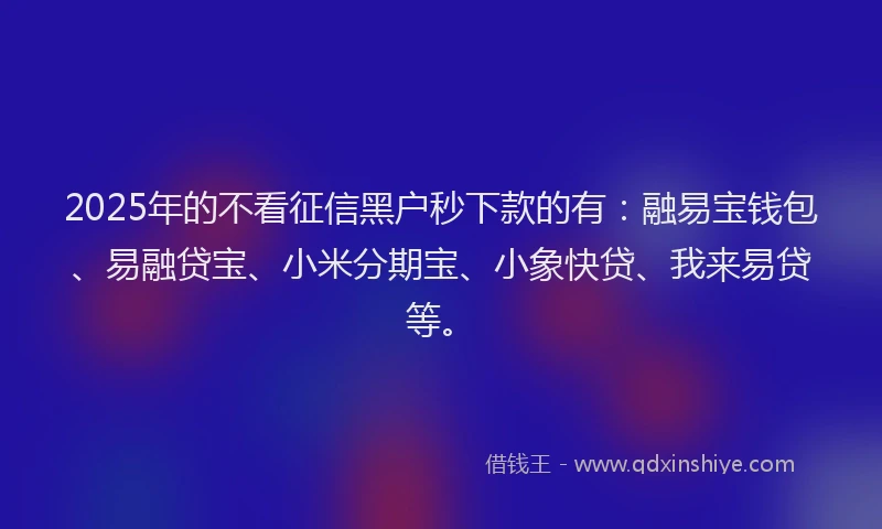 2025年的不看征信黑户秒下款的有：融易宝钱包、易融贷宝、小米分期宝、小象快贷、我来易贷等。