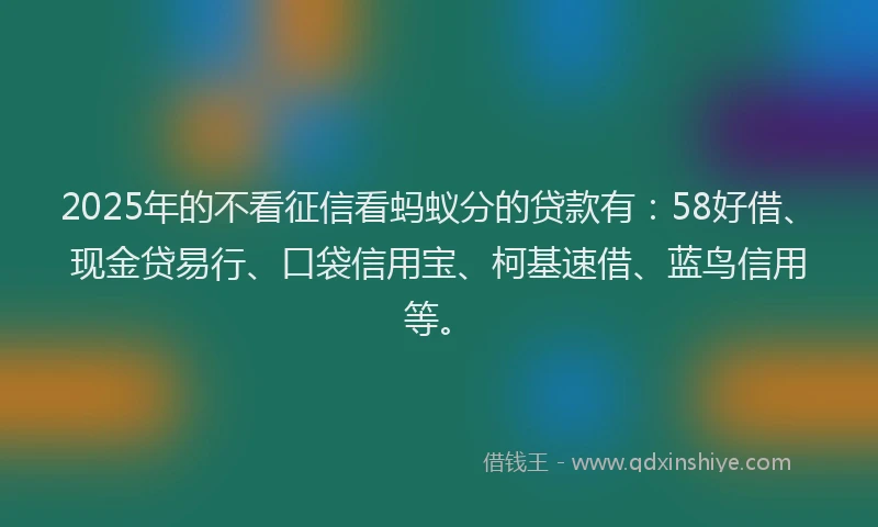 2025年的不看征信看蚂蚁分的贷款有：58好借、现金贷易行、口袋信用宝、柯基速借、蓝鸟信用等。