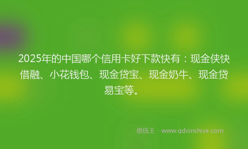 2025年的中国哪个信用卡好下款快有：现金侠快借融、小花钱包、现金贷宝、现金奶牛、现金贷易宝等。