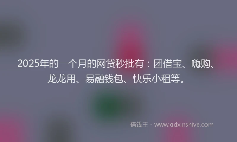 2025年的一个月的网贷秒批有：团借宝、嗨购、龙龙用、易融钱包、快乐小租等。
