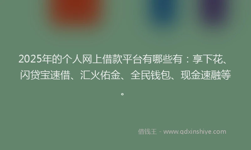2025年的个人网上借款平台有哪些有：享下花、闪贷宝速借、汇火佑金、全民钱包、现金速融等。