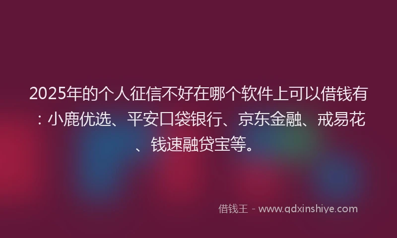 2025年的个人征信不好在哪个软件上可以借钱有：小鹿优选、平安口袋银行、京东金融、戒易花、钱速融贷宝等。