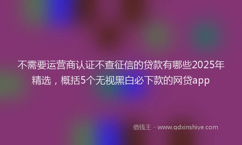 不需要运营商认证不查征信的贷款有哪些2025年精选，概括5个无视黑白必下款的网贷app