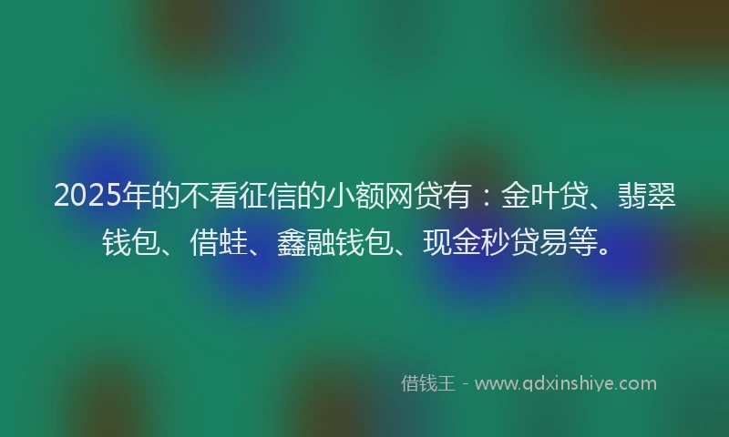 2025年的不看征信的小额网贷有：金叶贷、翡翠钱包、借蛙、鑫融钱包、现金秒贷易等。