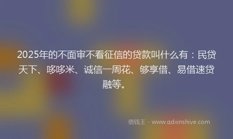 2025年的不面审不看征信的贷款叫什么有：民贷天下、哆哆米、诚信一周花、够享借、易借速贷融等。