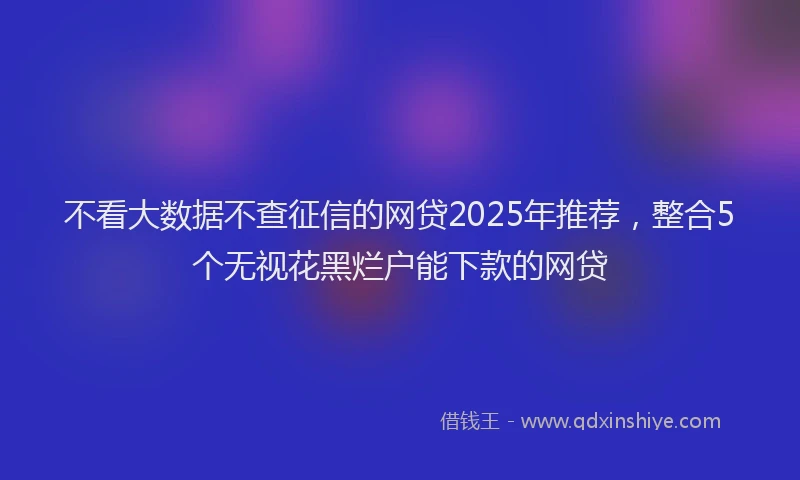 不看大数据不查征信的网贷2025年推荐，整合5个无视花黑烂户能下款的网贷