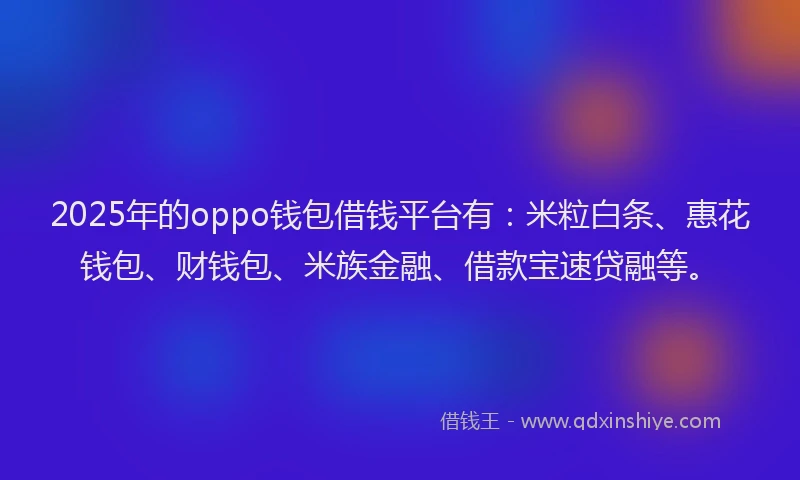 2025年的oppo钱包借钱平台有：米粒白条、惠花钱包、财钱包、米族金融、借款宝速贷融等。