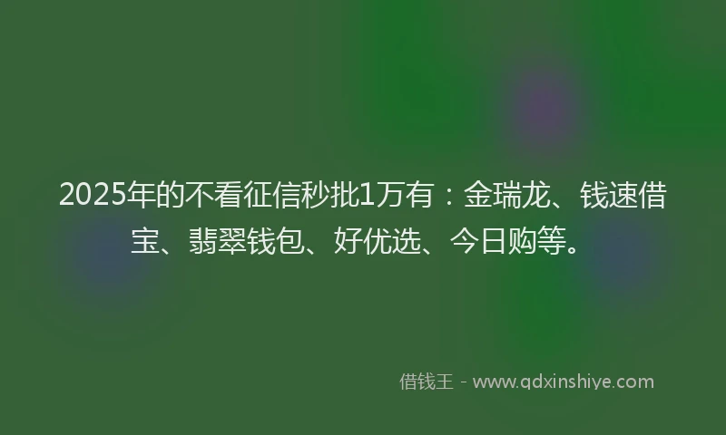 2025年的不看征信秒批1万有：金瑞龙、钱速借宝、翡翠钱包、好优选、今日购等。