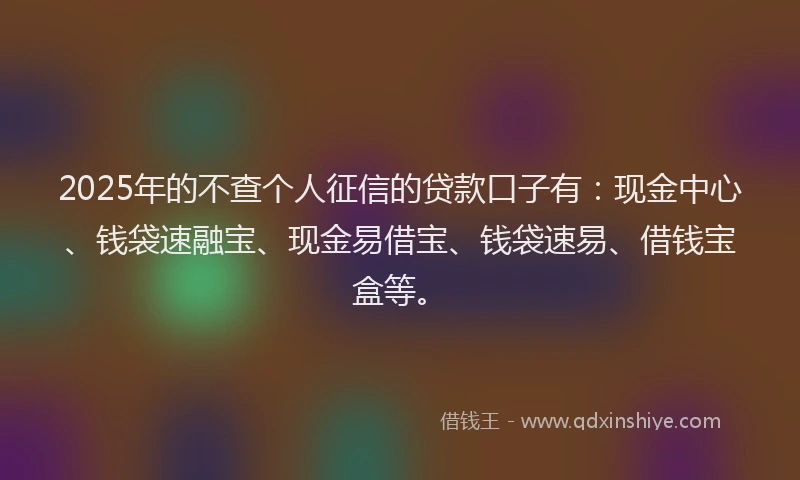 2025年的不查个人征信的贷款口子有：现金中心、钱袋速融宝、现金易借宝、钱袋速易、借钱宝盒等。