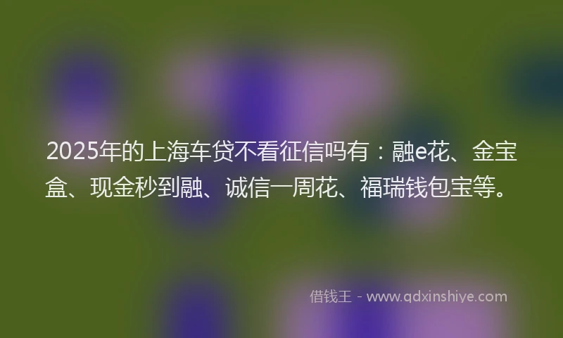 2025年的上海车贷不看征信吗有：融e花、金宝盒、现金秒到融、诚信一周花、福瑞钱包宝等。