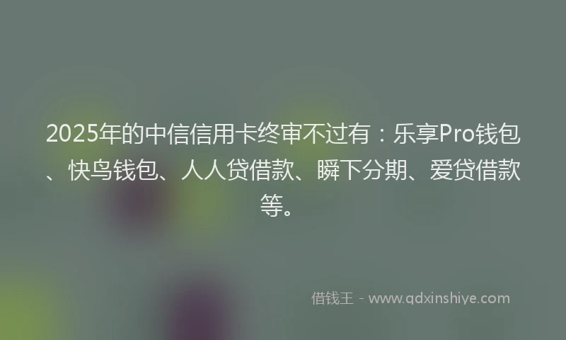 2025年的中信信用卡终审不过有：乐享Pro钱包、快鸟钱包、人人贷借款、瞬下分期、爱贷借款等。