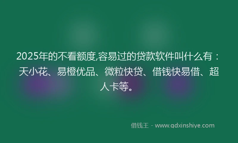 2025年的不看额度,容易过的贷款软件叫什么有：天小花、易橙优品、微粒快贷、借钱快易借、超人卡等。