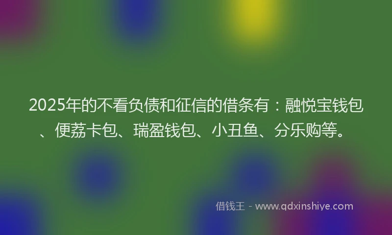 2025年的不看负债和征信的借条有：融悦宝钱包、便荔卡包、瑞盈钱包、小丑鱼、分乐购等。