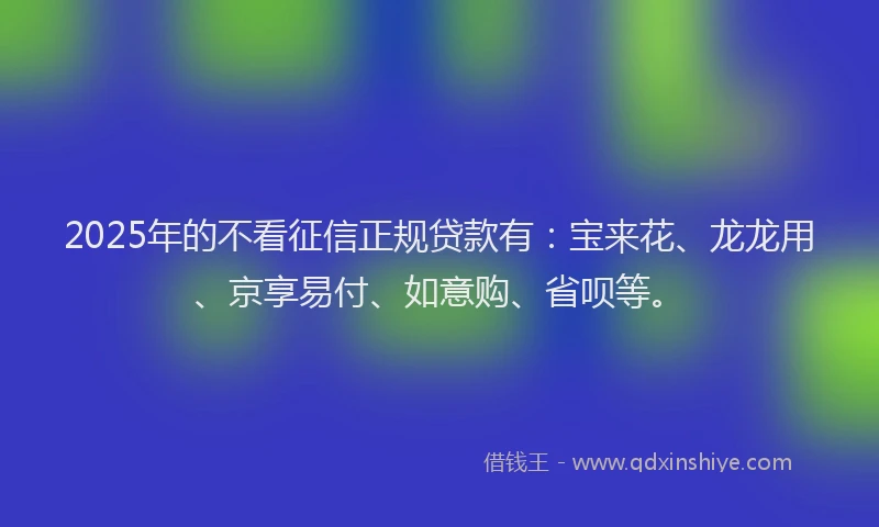 2025年的不看征信正规贷款有：宝来花、龙龙用、京享易付、如意购、省呗等。