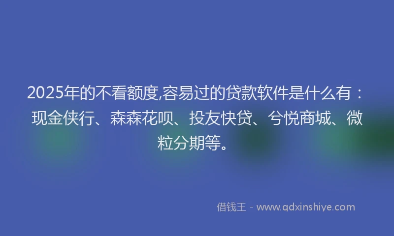 2025年的不看额度,容易过的贷款软件是什么有：现金侠行、森森花呗、投友快贷、兮悦商城、微粒分期等。