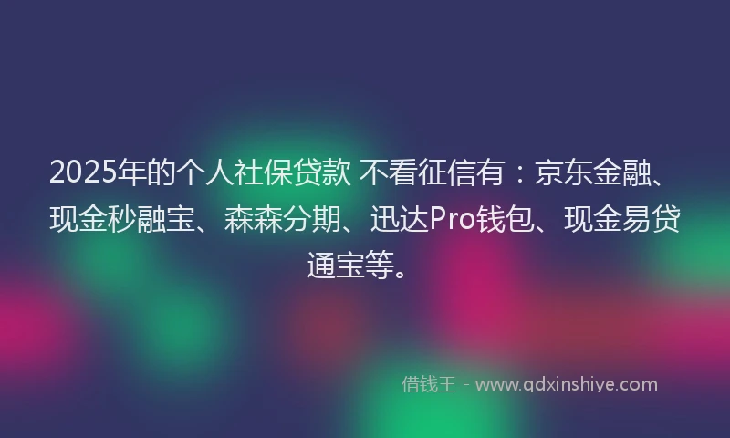 2025年的个人社保贷款 不看征信有：京东金融、现金秒融宝、森森分期、迅达Pro钱包、现金易贷通宝等。