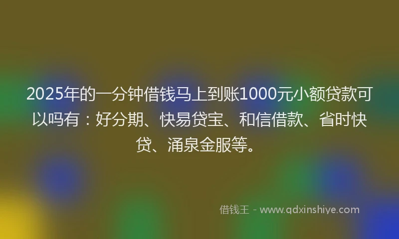 2025年的一分钟借钱马上到账1000元小额贷款可以吗有：好分期、快易贷宝、和信借款、省时快贷、涌泉金服等。