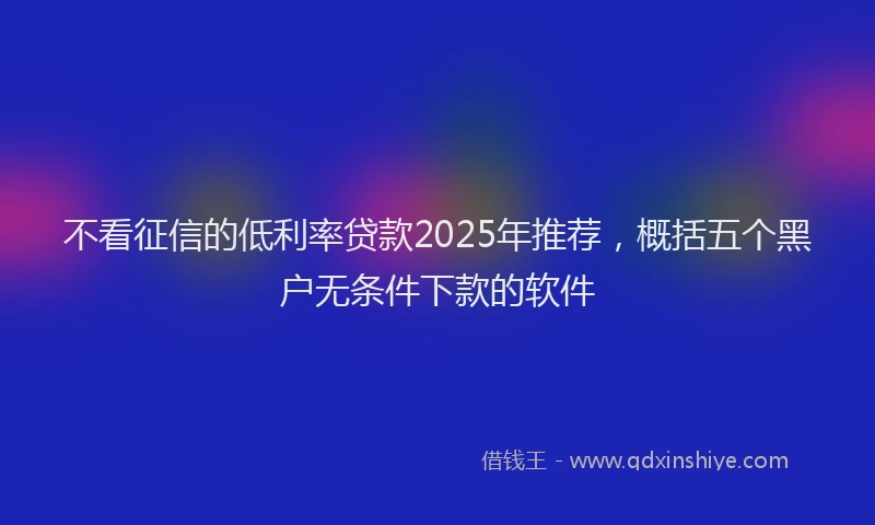 不看征信的低利率贷款2025年推荐，概括五个黑户无条件下款的软件