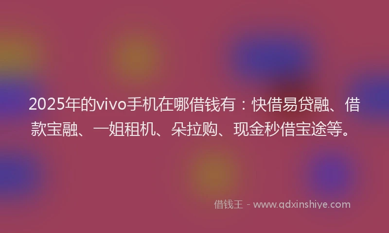 2025年的vivo手机在哪借钱有：快借易贷融、借款宝融、一姐租机、朵拉购、现金秒借宝途等。
