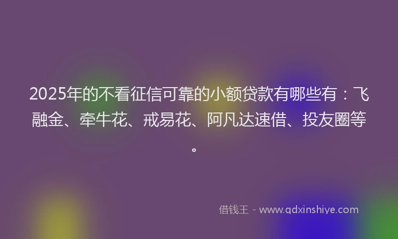 2025年的不看征信可靠的小额贷款有哪些有：飞融金、牵牛花、戒易花、阿凡达速借、投友圈等。