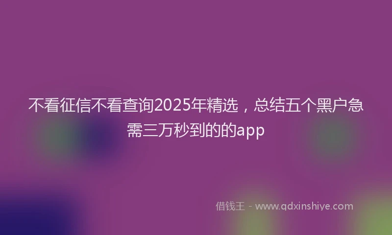 不看征信不看查询2025年精选，总结五个黑户急需三万秒到的的app