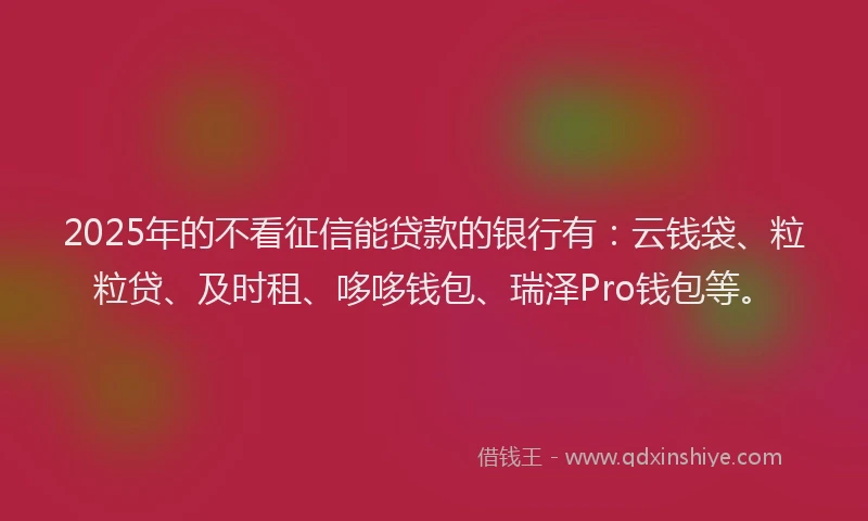 2025年的不看征信能贷款的银行有：云钱袋、粒粒贷、及时租、哆哆钱包、瑞泽Pro钱包等。