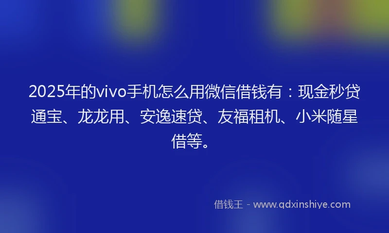 2025年的vivo手机怎么用微信借钱有：现金秒贷通宝、龙龙用、安逸速贷、友福租机、小米随星借等。