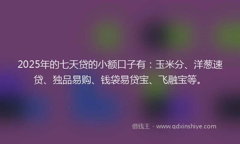 2025年的七天贷的小额口子有：玉米分、洋葱速贷、独品易购、钱袋易贷宝、飞融宝等。