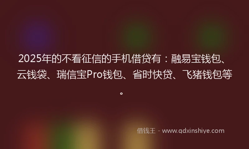 2025年的不看征信的手机借贷有：融易宝钱包、云钱袋、瑞信宝Pro钱包、省时快贷、飞猪钱包等。