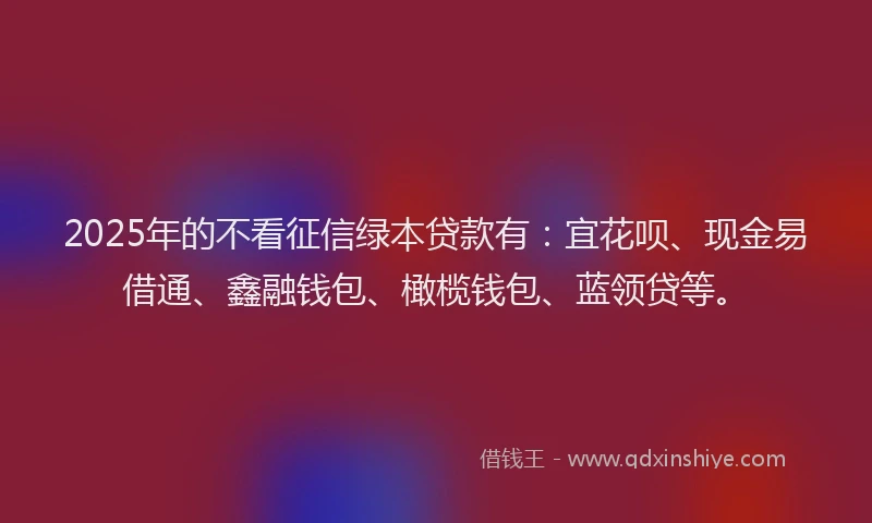 2025年的不看征信绿本贷款有：宜花呗、现金易借通、鑫融钱包、橄榄钱包、蓝领贷等。