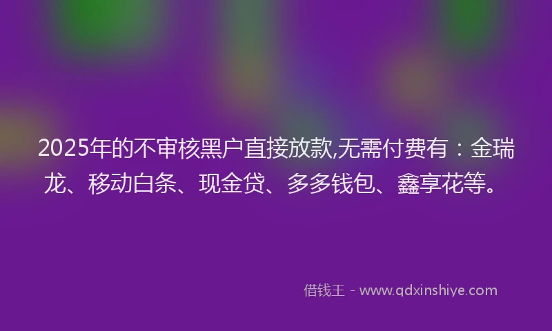 2025年的不审核黑户直接放款,无需付费有：金瑞龙、移动白条、现金贷、多多钱包、鑫享花等。