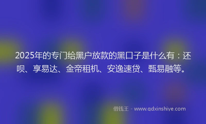 2025年的专门给黑户放款的黑口子是什么有：还呗、享易达、金帝租机、安逸速贷、甄易融等。