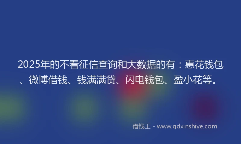 2025年的不看征信查询和大数据的有：惠花钱包、微博借钱、钱满满贷、闪电钱包、盈小花等。