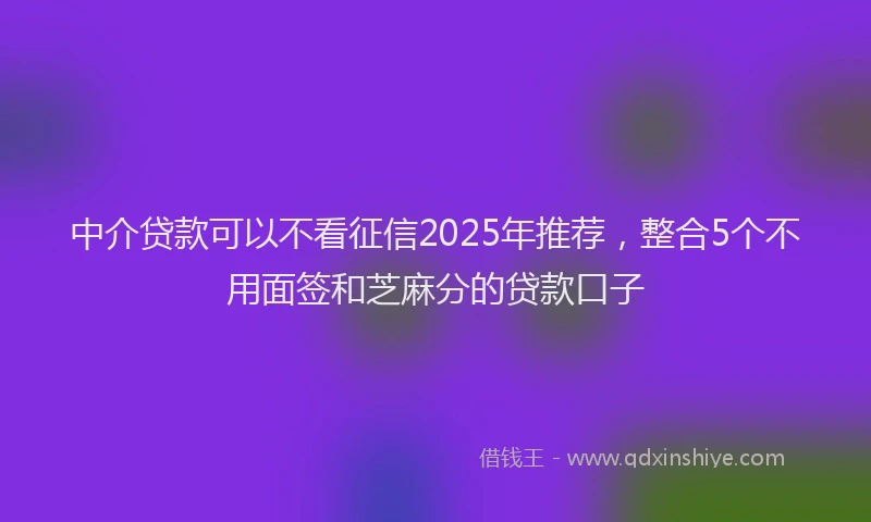 中介贷款可以不看征信2025年推荐，整合5个不用面签和芝麻分的贷款口子