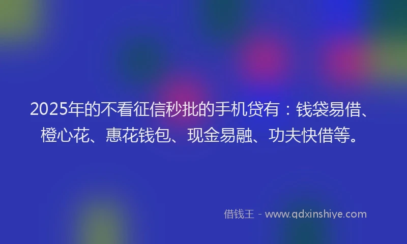 2025年的不看征信秒批的手机贷有：钱袋易借、橙心花、惠花钱包、现金易融、功夫快借等。