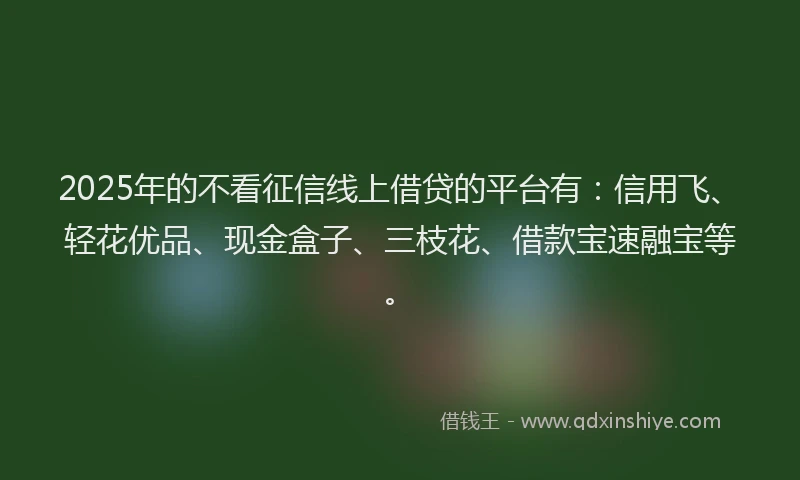 2025年的不看征信线上借贷的平台有：信用飞、轻花优品、现金盒子、三枝花、借款宝速融宝等。