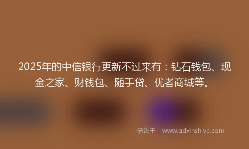 2025年的中信银行更新不过来有：钻石钱包、现金之家、财钱包、随手贷、优者商城等。