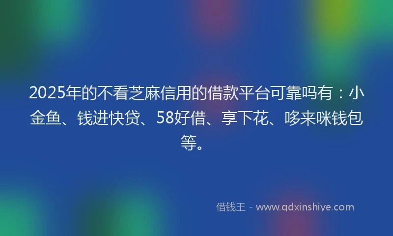2025年的不看芝麻信用的借款平台可靠吗有：小金鱼、钱进快贷、58好借、享下花、哆来咪钱包等。