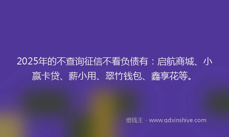 2025年的不查询征信不看负债有：启航商城、小赢卡贷、薪小用、翠竹钱包、鑫享花等。