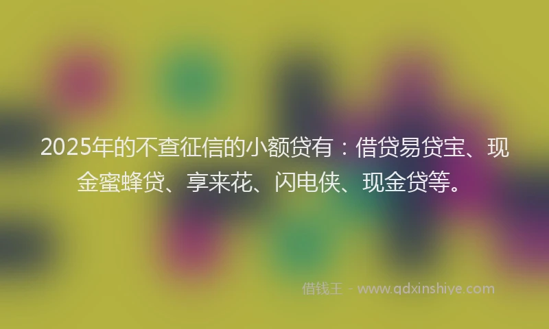 2025年的不查征信的小额贷有：借贷易贷宝、现金蜜蜂贷、享来花、闪电侠、现金贷等。