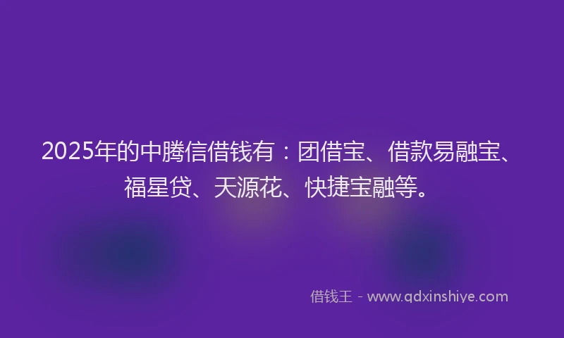 2025年的中腾信借钱有:团借宝、借款易融宝、福星贷、天源花、快捷宝融等。