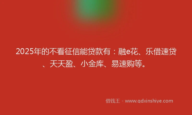 2025年的不看征信能贷款有：融e花、乐借速贷、天天盈、小金库、易速购等。