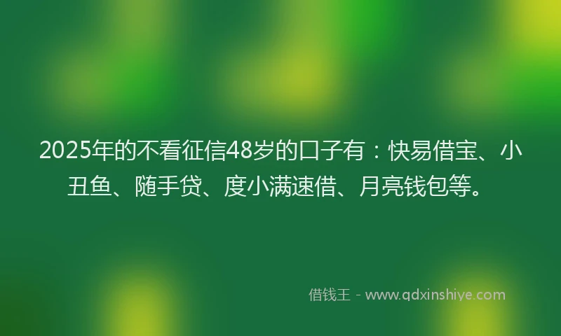 2025年的不看征信48岁的口子有：快易借宝、小丑鱼、随手贷、度小满速借、月亮钱包等。