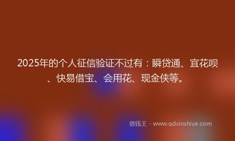 2025年的个人征信验证不过有：瞬贷通、宜花呗、快易借宝、会用花、现金侠等。