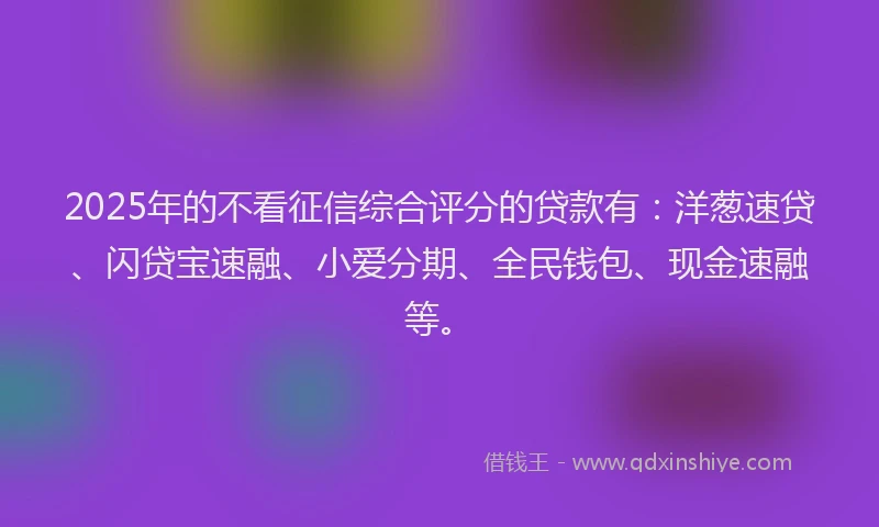 2025年的不看征信综合评分的贷款有：洋葱速贷、闪贷宝速融、小爱分期、全民钱包、现金速融等。