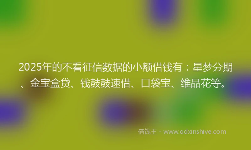 2025年的不看征信数据的小额借钱有：星梦分期、金宝盒贷、钱鼓鼓速借、口袋宝、维品花等。