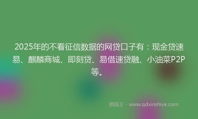 2025年的不看征信数据的网贷口子有：现金贷速易、麒麟商城、即刻贷、易借速贷融、小油菜P2P等。