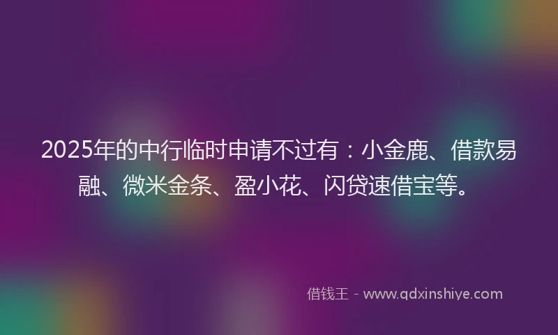 2025年的中行临时申请不过有：小金鹿、借款易融、微米金条、盈小花、闪贷速借宝等。